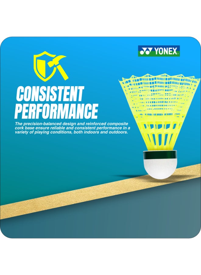 يونيكس كرات ريشة تنس الريشة Yonex Mavis 500 المصنوعة من النايلون الفائق، صناعة يابانية - عبوة من 6 كرات صفراء صناعية، تتميز بجناح عالي ومتانة فائقة، مناسبة للبطولات. - Image 3